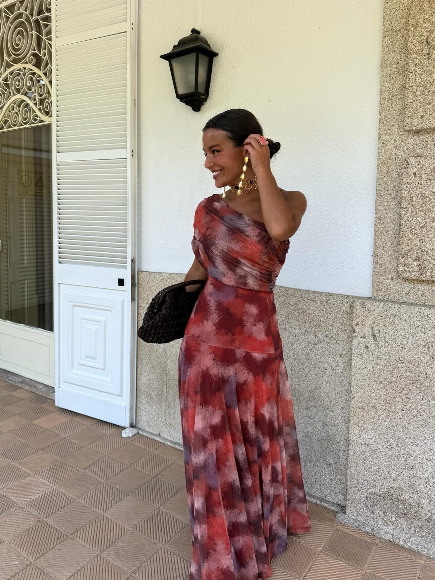 Vestido Longo Tie-Dye de Um Ombro Só