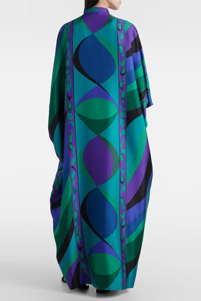 Kaftan Longo em Cetim com Estampa Psicodélica Iride