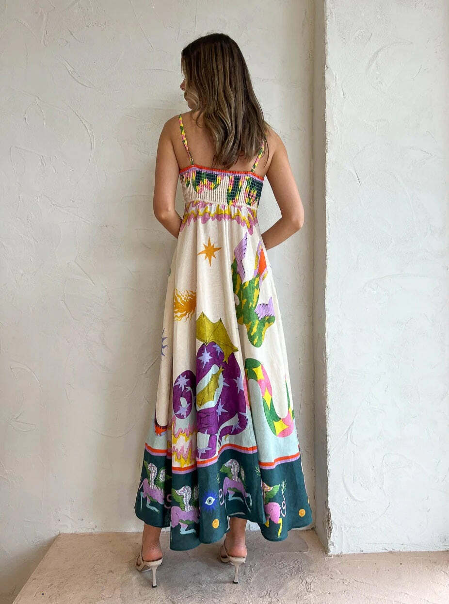 Vestido Midi Estampado Linho - Lina