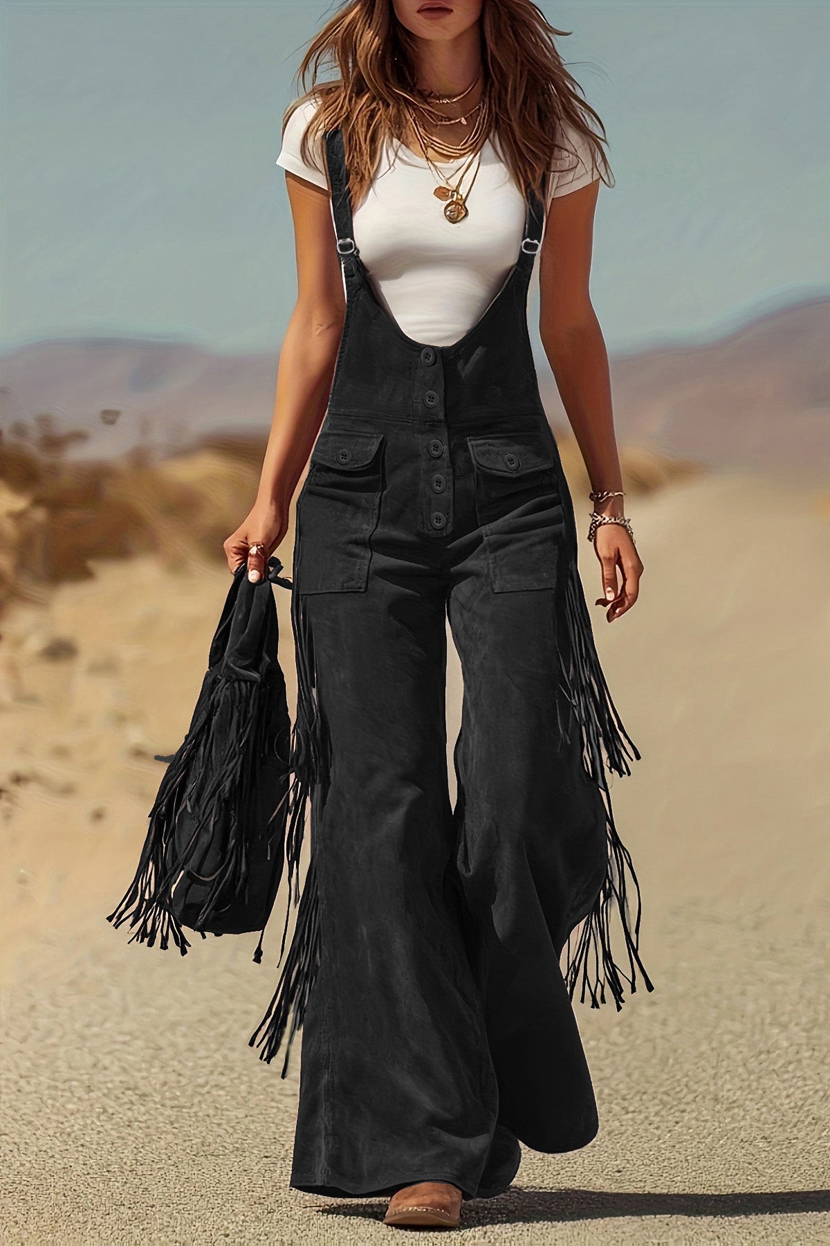 Macacão Boho Camurça com Franjas – Serena