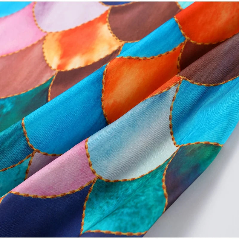 Vestido Longo Com Amarração No Pescoço Multicolorido