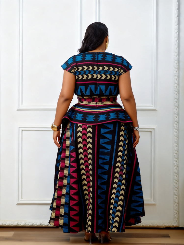 Vestido Feminino Maxi Zafira Étnico Peplum