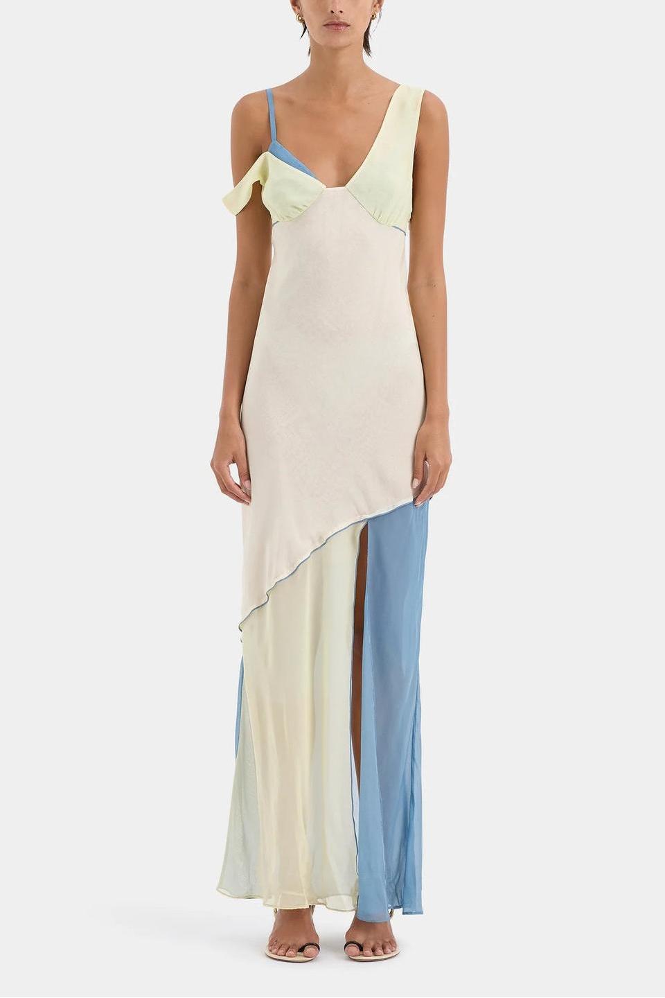 Vestido Thames Splice – Midi Assimétrico em Chiffon