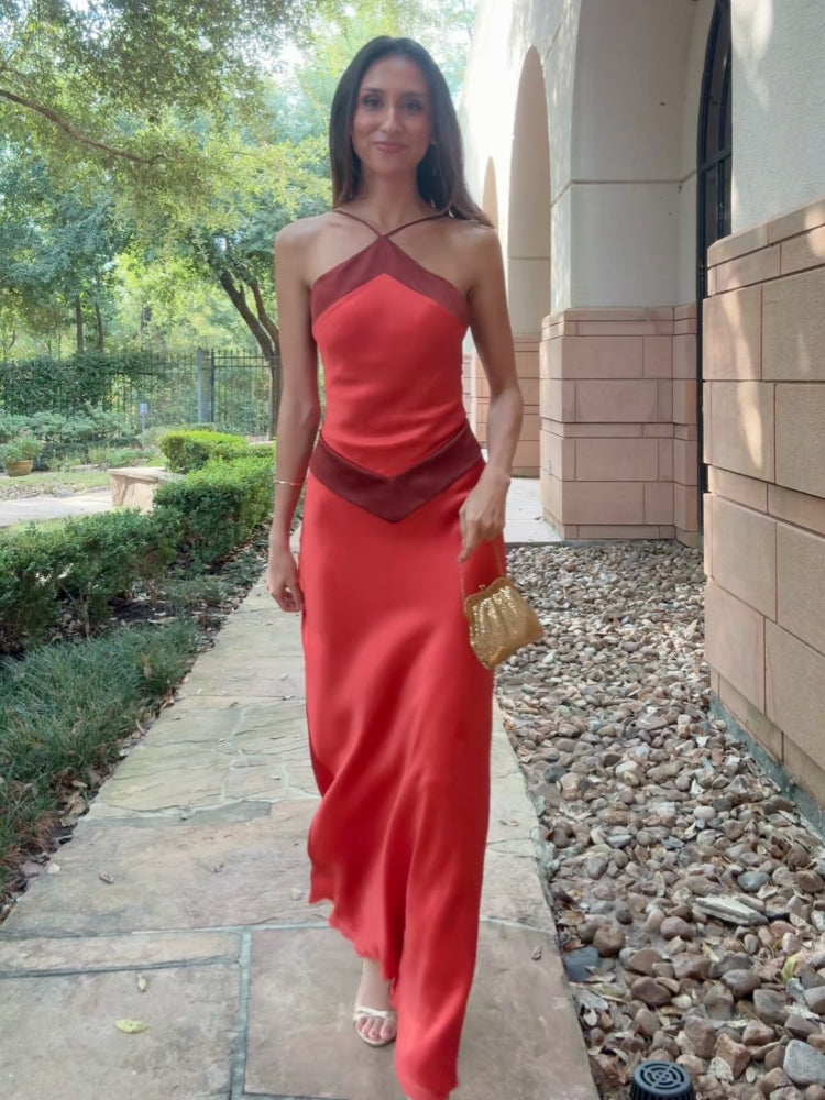 Vestido Longo Halter Bicolor