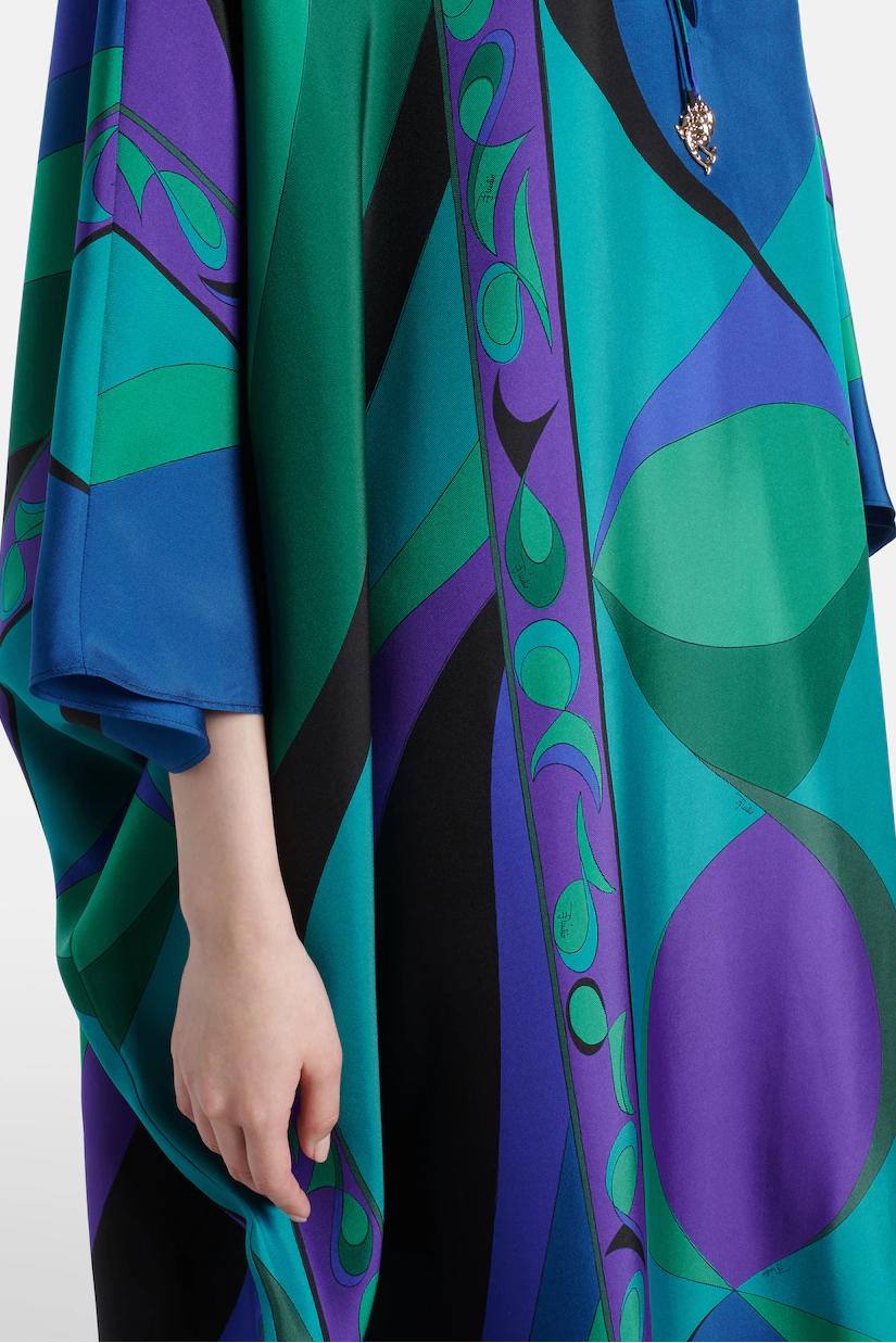Kaftan Longo em Cetim com Estampa Psicodélica Iride
