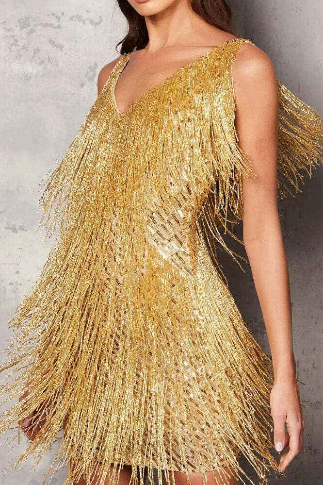 Vestido Curto Paetê Com Franja - Thais