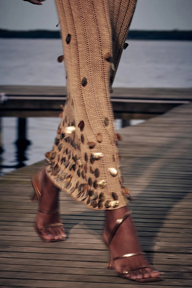 Vestido Longo de Tricot Dourado Dolly