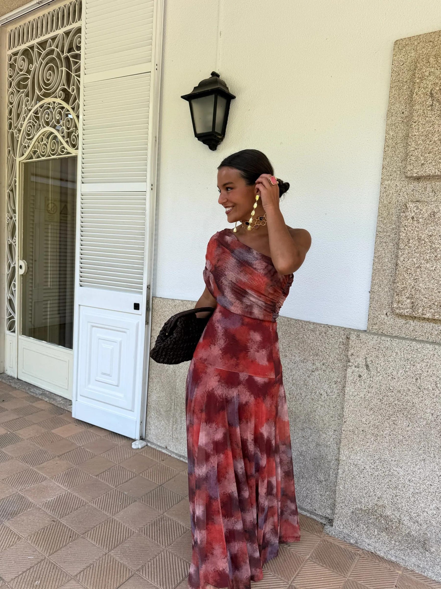 Vestido Longo Tie-Dye de Um Ombro Só