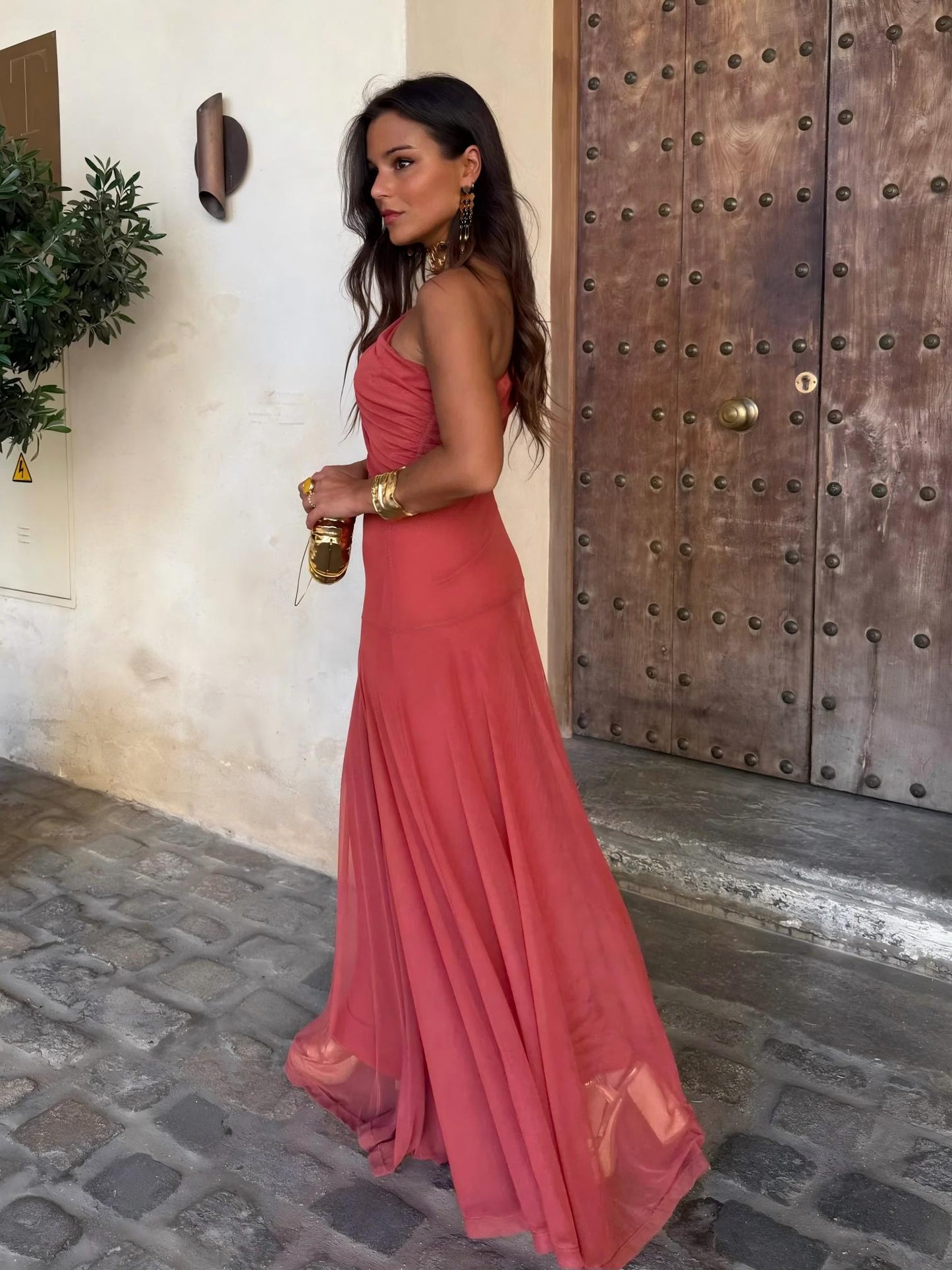 Vestido Longo Toledo de Um Ombro em Chiffon