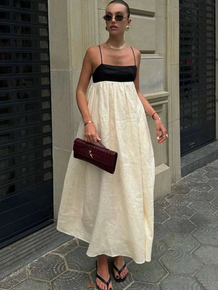 Vestido Feminino Elegante Noelis - Longo Bicolor com Decote Quadrado