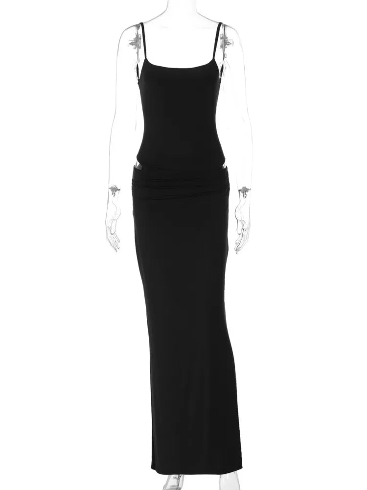 Conjunto Lumara Noir – Body de Alça Fina e Saia Longa Slim