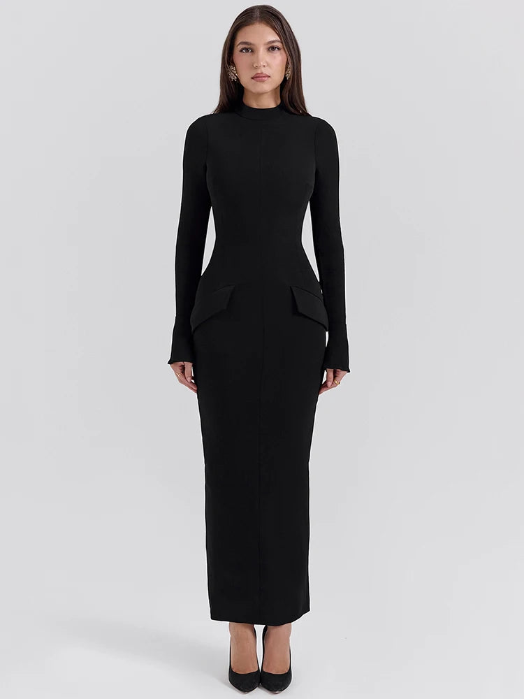 Vestido Lumara Classic – Manga Longa com Fenda e Bolsos