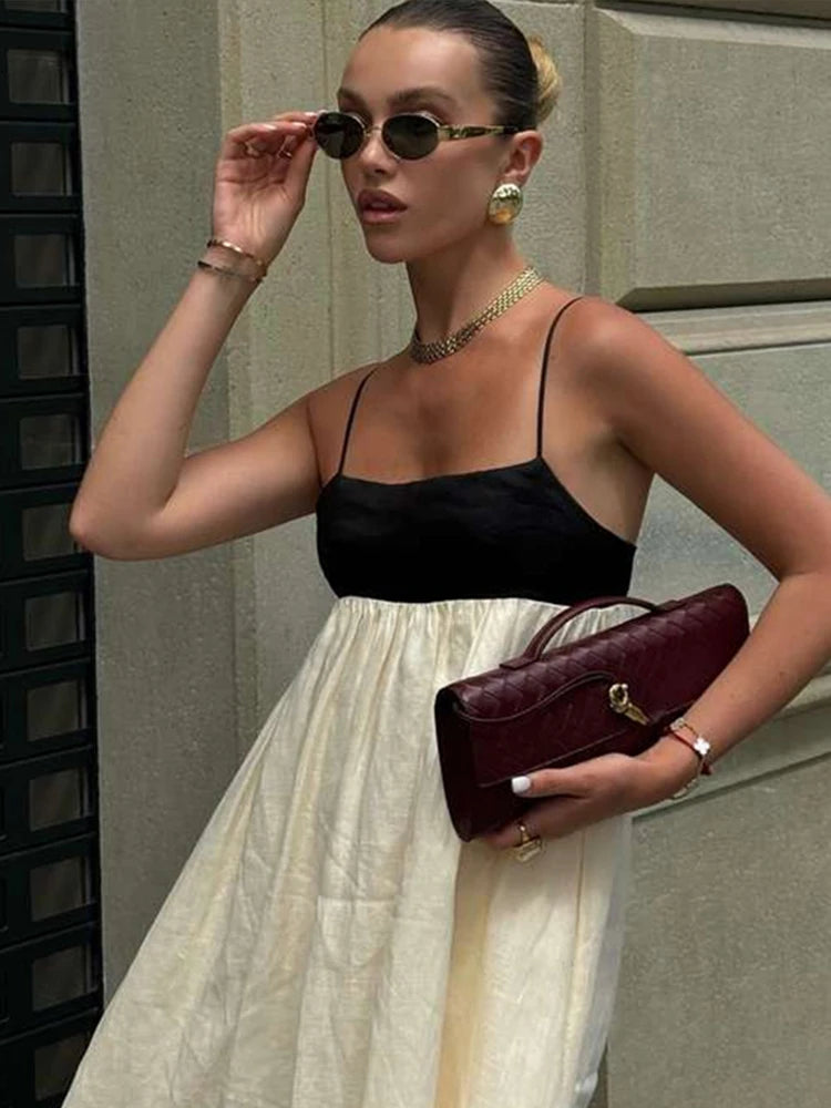 Vestido Feminino Elegante Noelis - Longo Bicolor com Decote Quadrado
