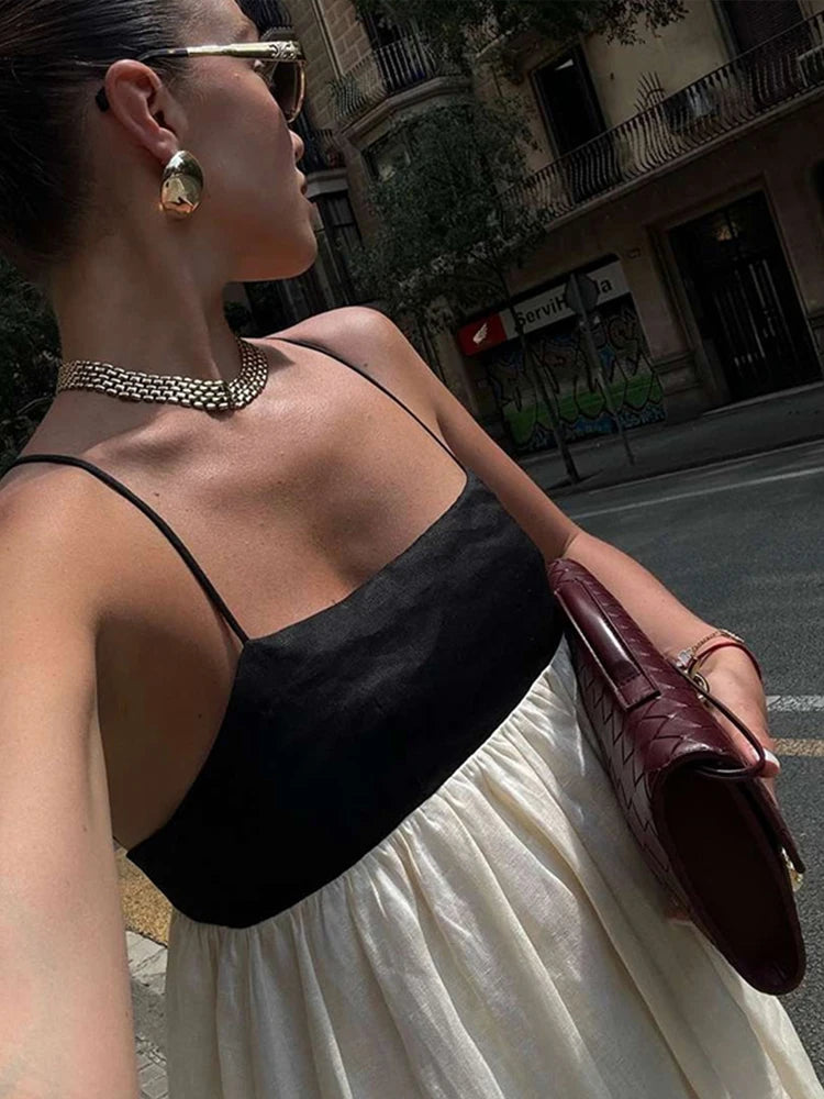 Vestido Feminino Elegante Noelis - Longo Bicolor com Decote Quadrado
