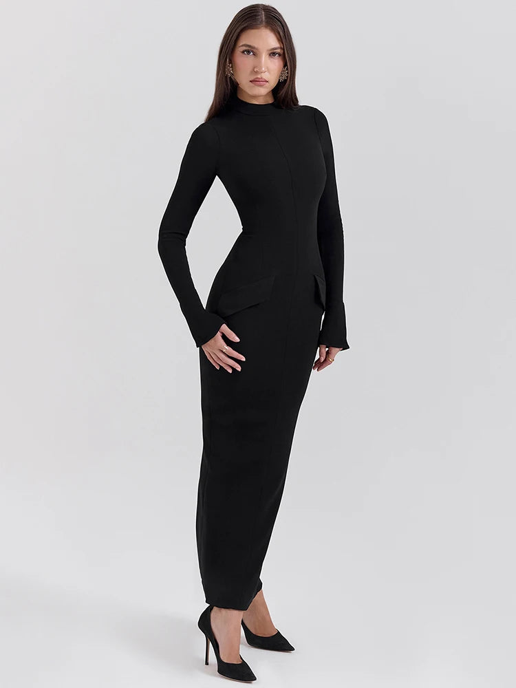 Vestido Lumara Classic – Manga Longa com Fenda e Bolsos