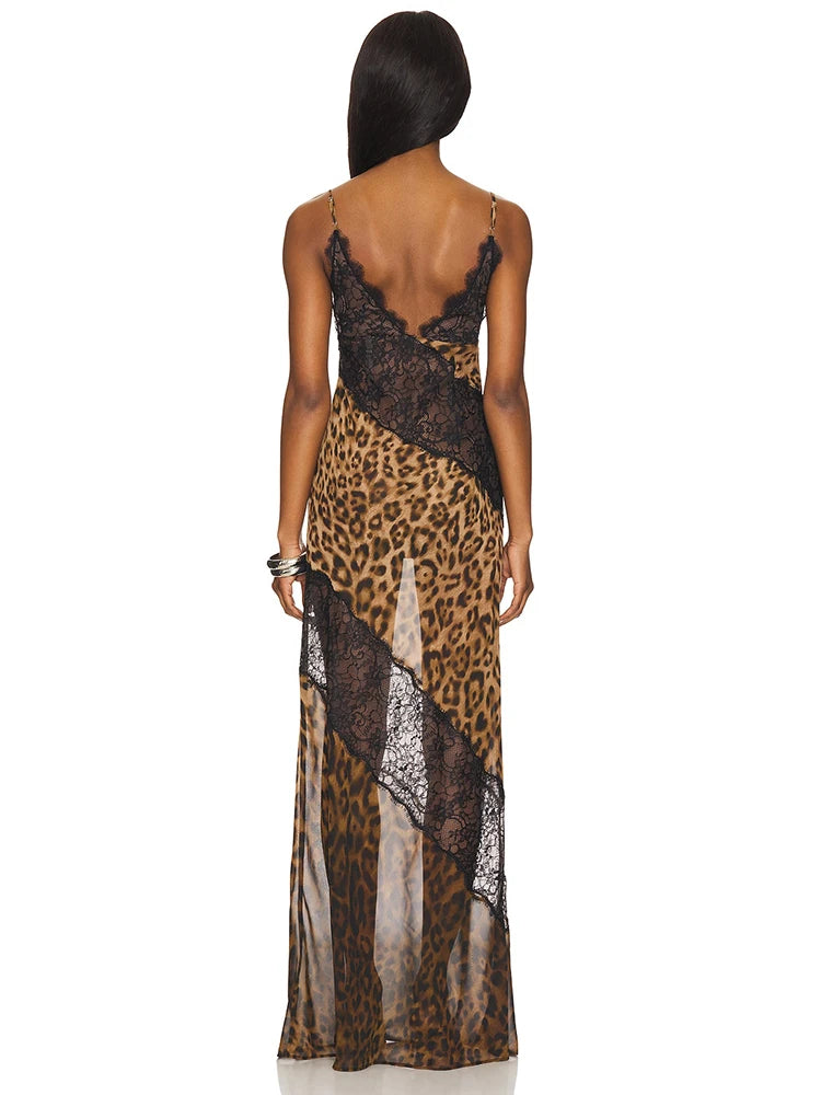 Vestido Longo Onça Selvagem – Decote V e Costas Abertas