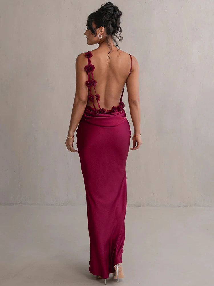 Vestido Feminino Elegante Seraphine – Longo Bodycon Decote V com Alças Finas e Costas Nuas