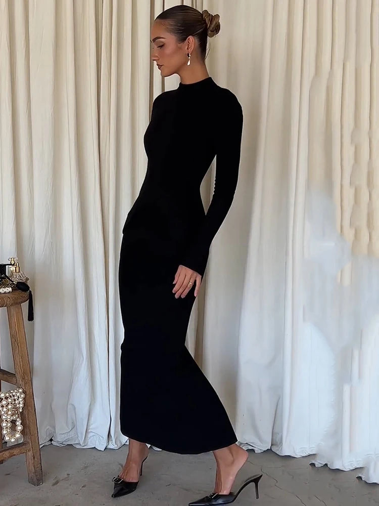 Vestido Lumara Classic – Manga Longa com Fenda e Bolsos