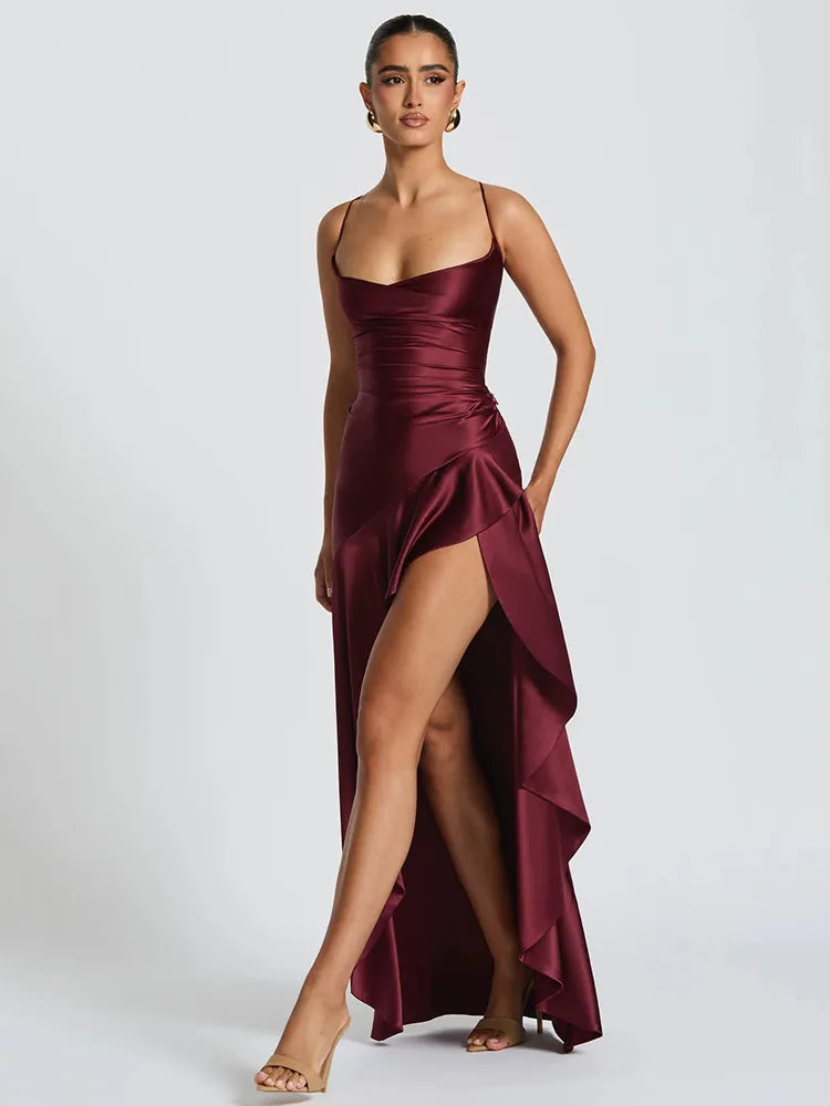 Vestido Feminino Elegante Fenda – Aline