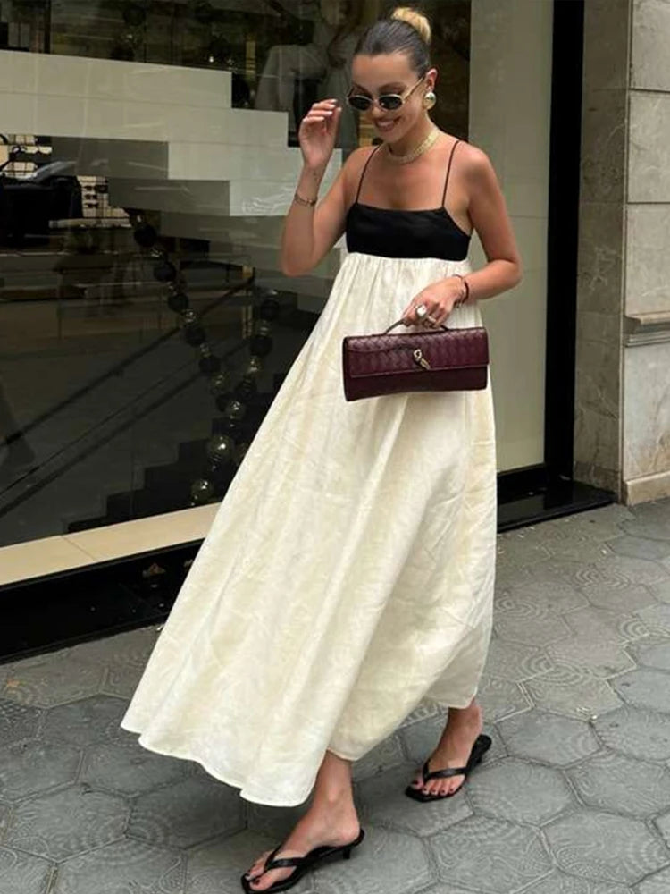 Vestido Feminino Elegante Noelis - Longo Bicolor com Decote Quadrado