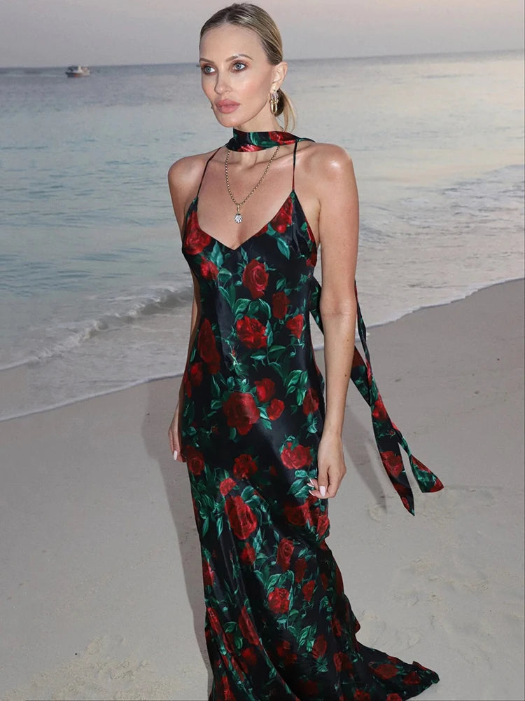 Vestido Lumara Stellar – Halter Estampado Sem Costas