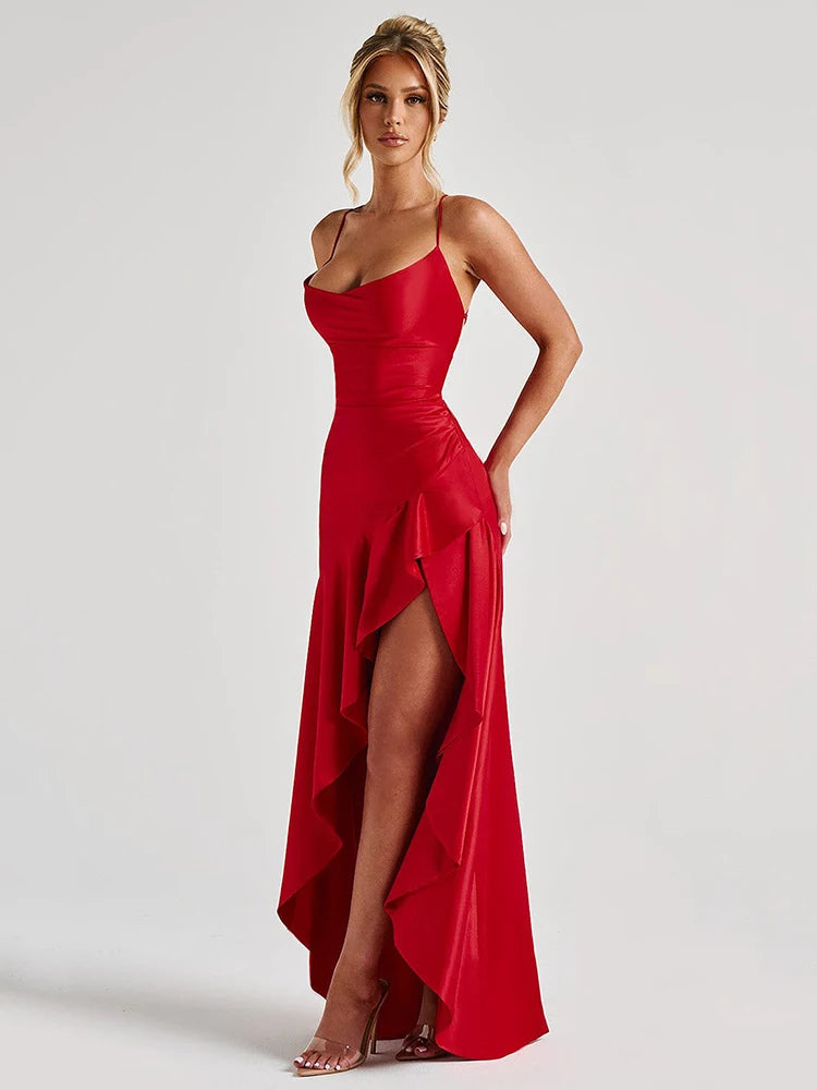 Vestido Feminino Elegante Fenda – Aline