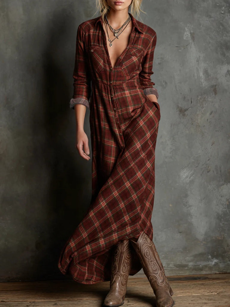 Vestido Maitê Longo Xadrez Verde