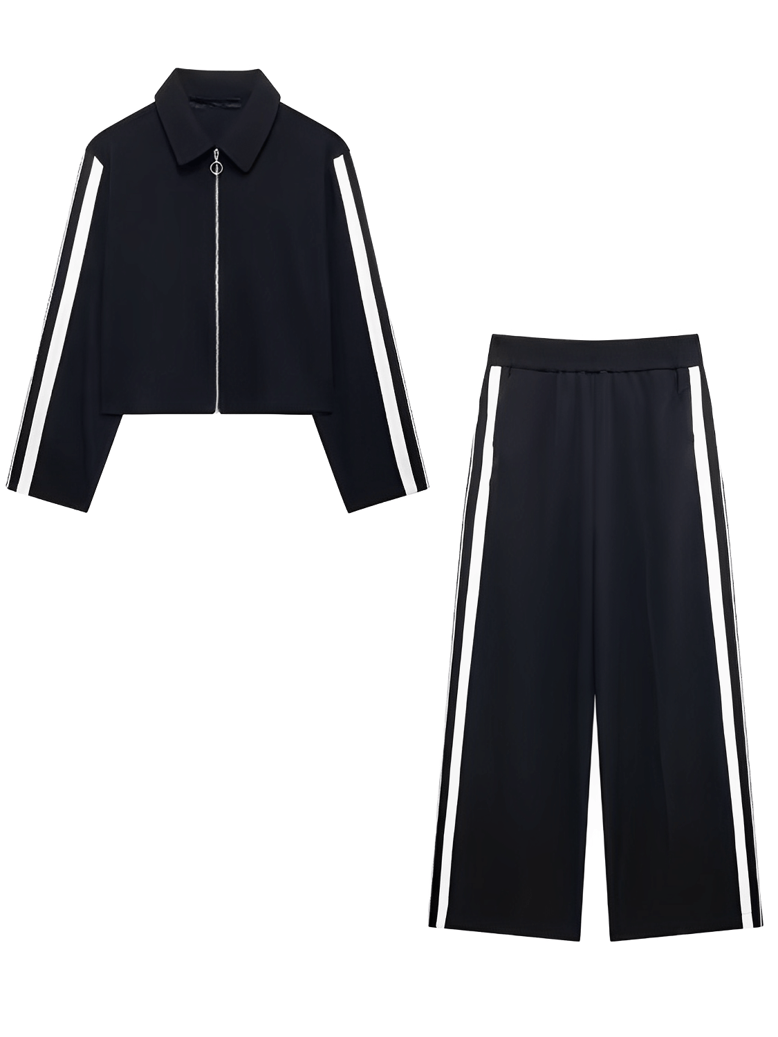 Conjunto Feminino Casual Esportivo com Jaqueta de Zíper e Calça com Listras Brancas Laterais – Fernanda