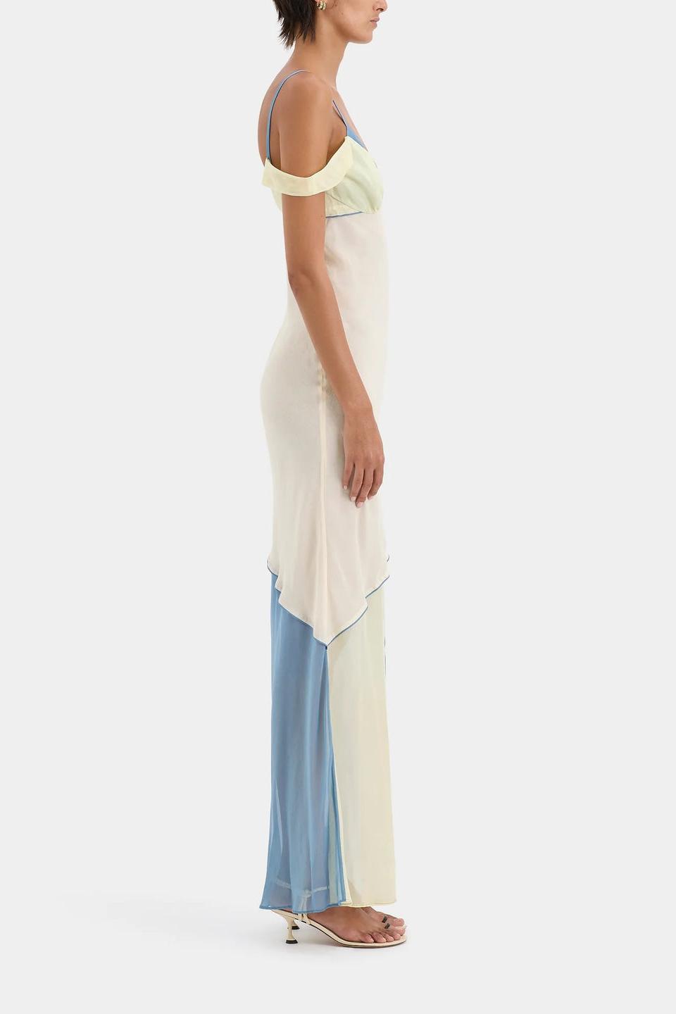 Vestido Thames Splice – Midi Assimétrico em Chiffon