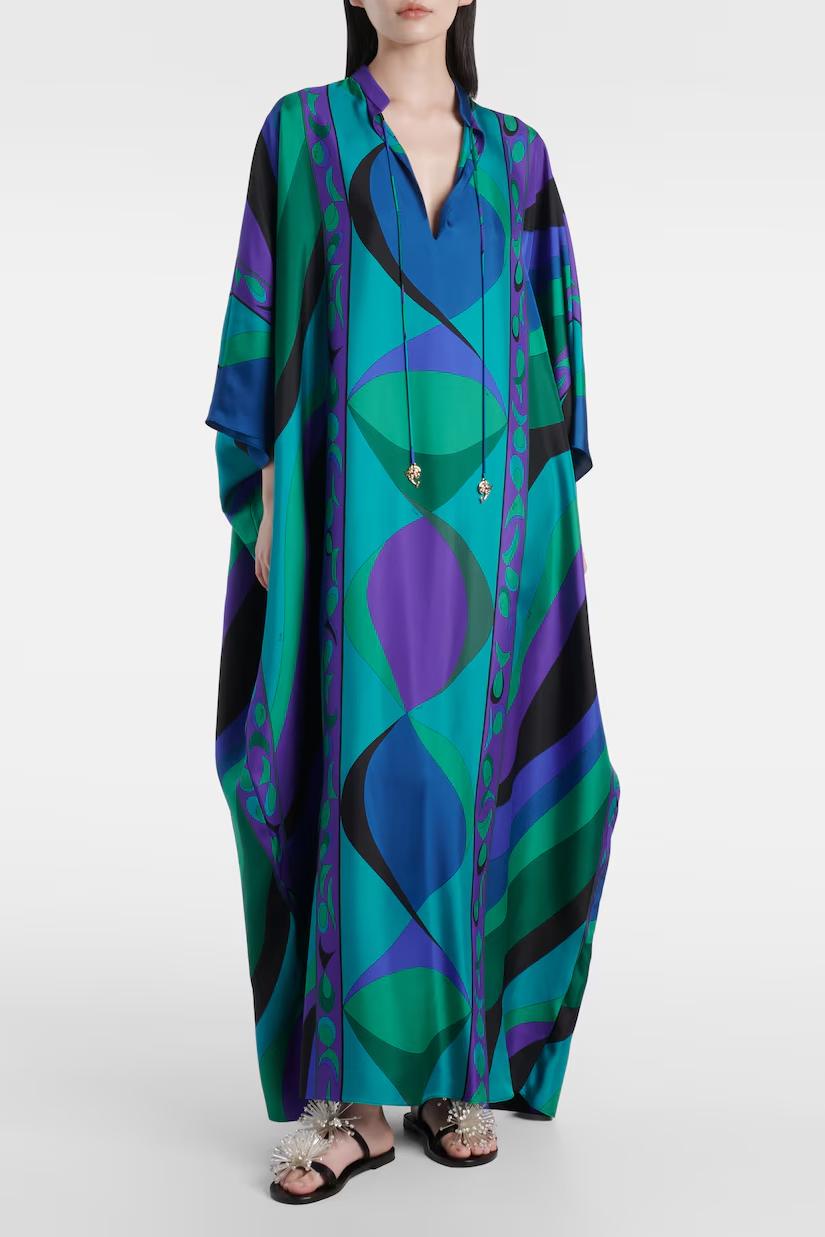 Kaftan Longo em Cetim com Estampa Psicodélica Iride