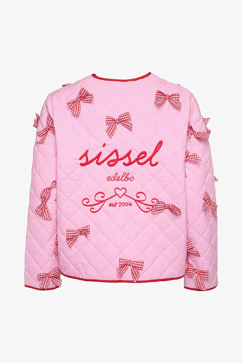 Jaqueta Casual Diária de Cor Sólida com Bolsos e Laço Decorativo com Decote Redondo