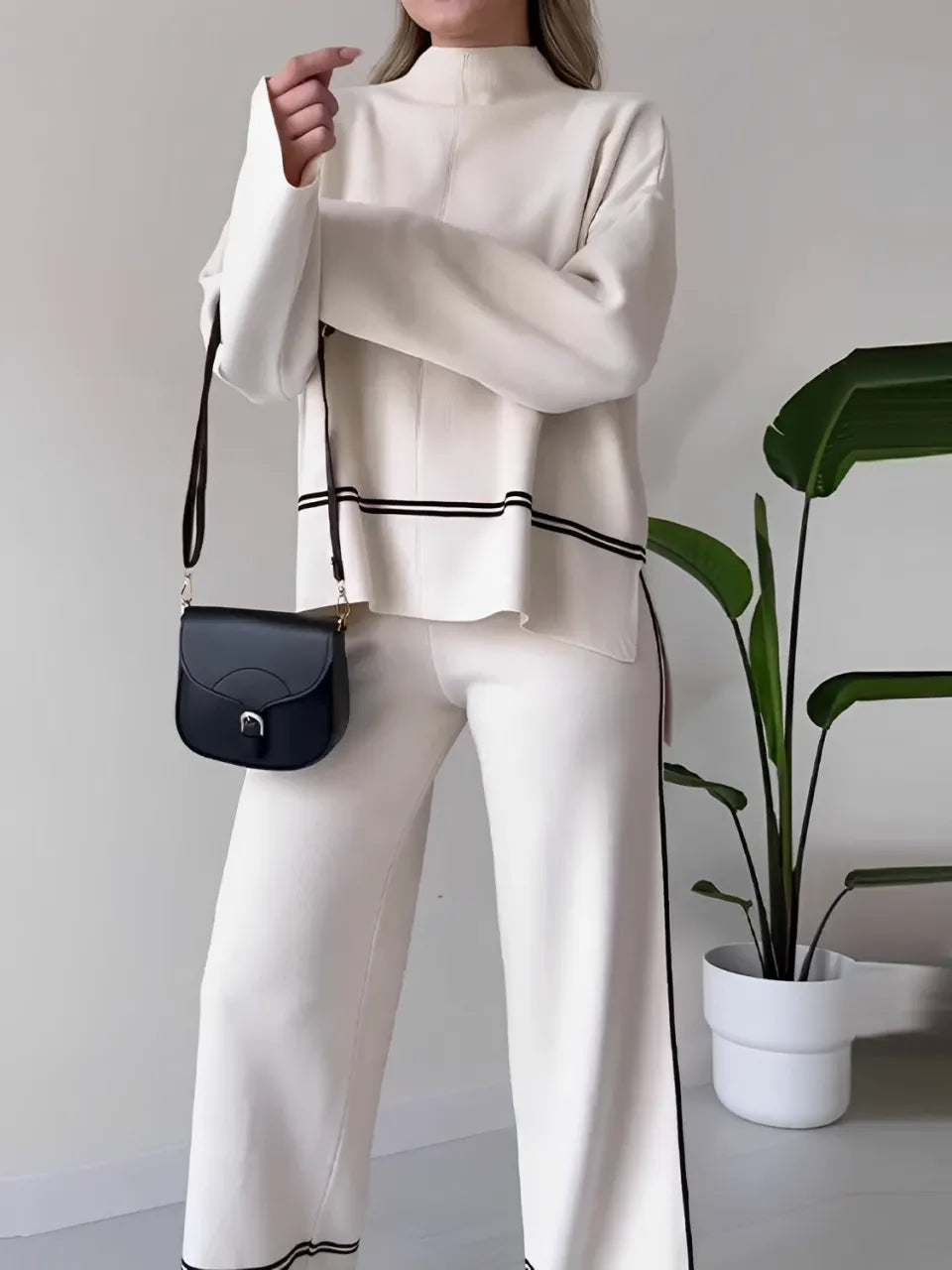 Conjunto Tricô Livia – Suéter Mullet e Calça Cintura Alta