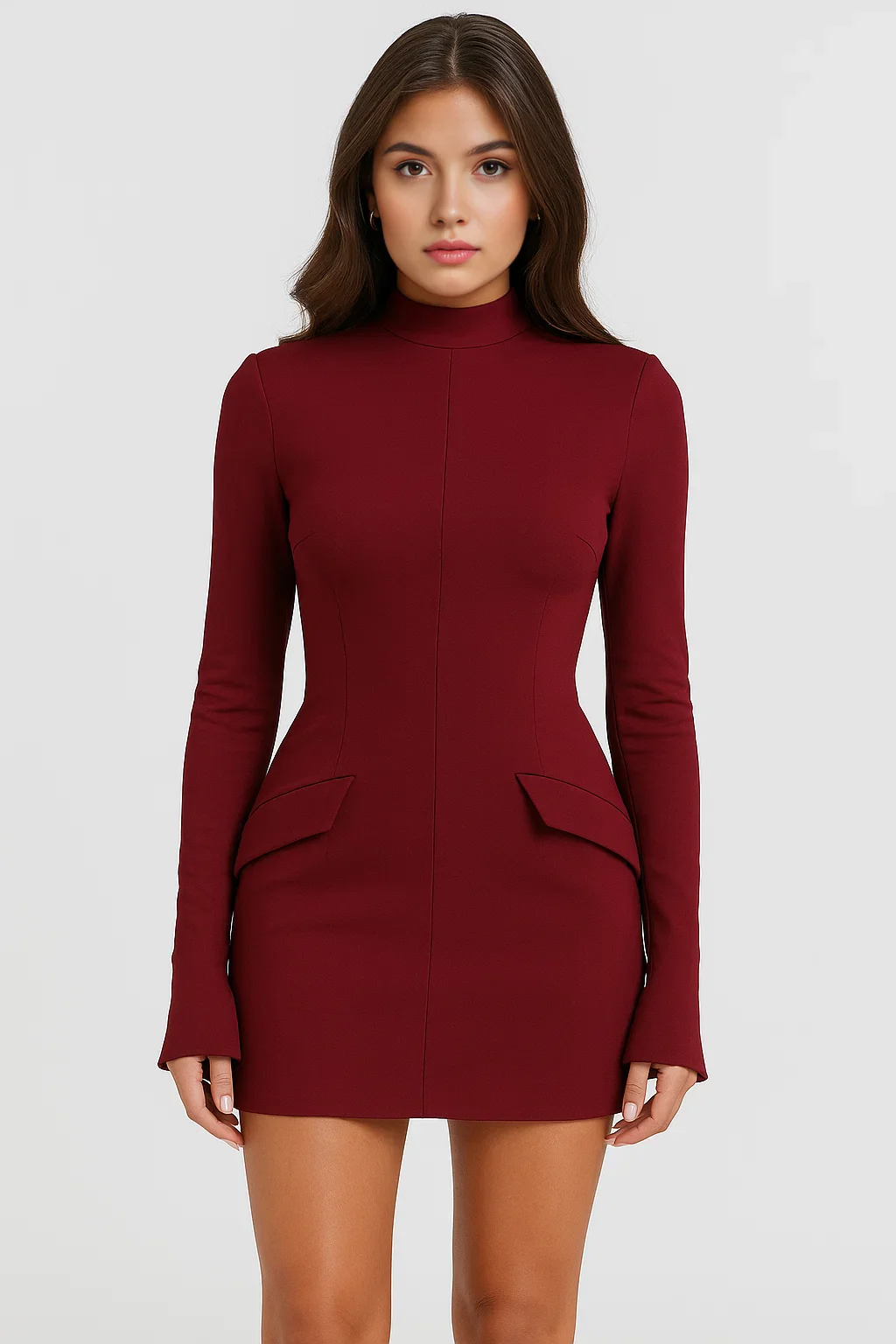Vestido Curto Justo Manga Longa - Poliana