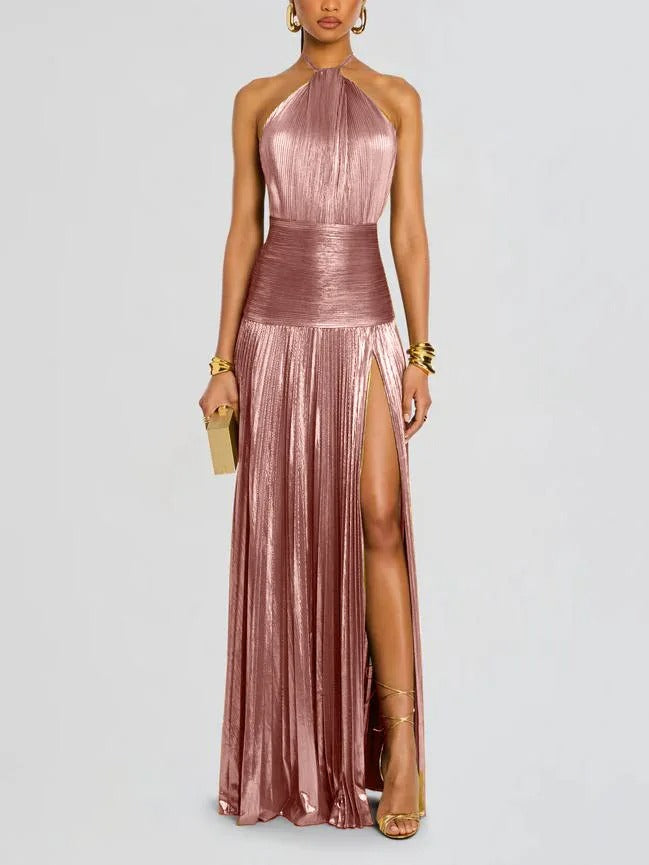 Vestido Longo Thalia em Lamê Peridoto Metálico