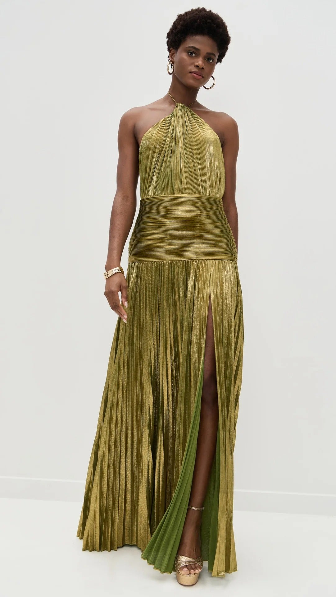 Vestido Longo Thalia em Lamê Peridoto Metálico