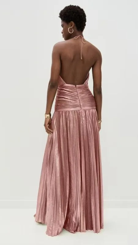 Vestido Longo Thalia em Lamê Peridoto Metálico