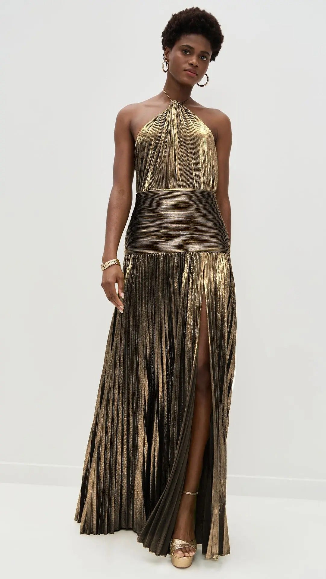 Vestido Longo Thalia em Lamê Peridoto Metálico