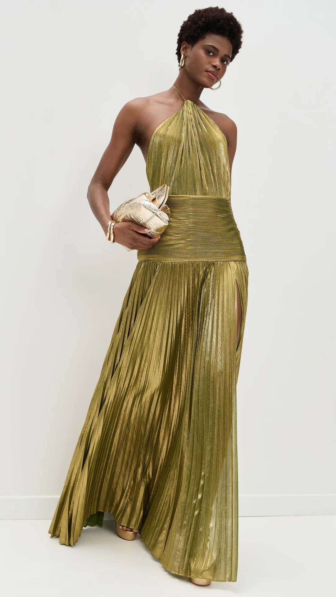 Vestido Longo Thalia em Lamê Peridoto Metálico