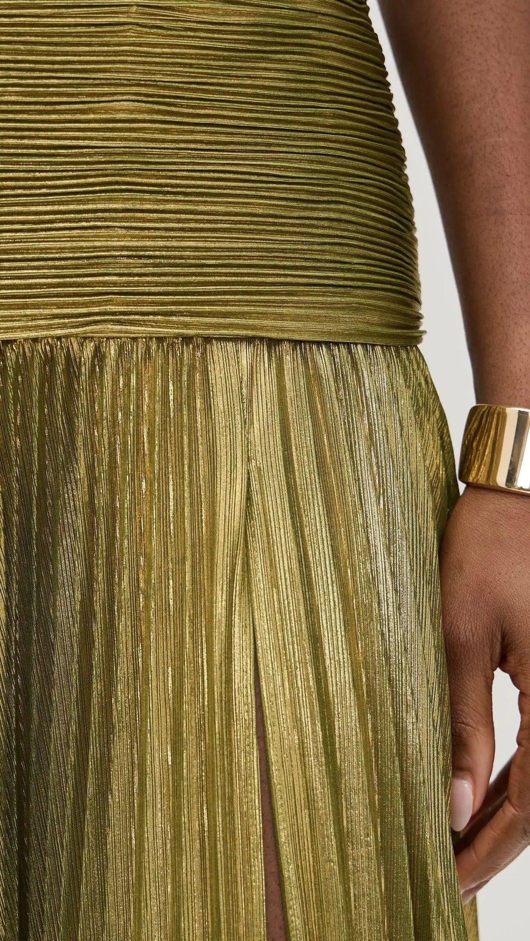 Vestido Longo Thalia em Lamê Peridoto Metálico
