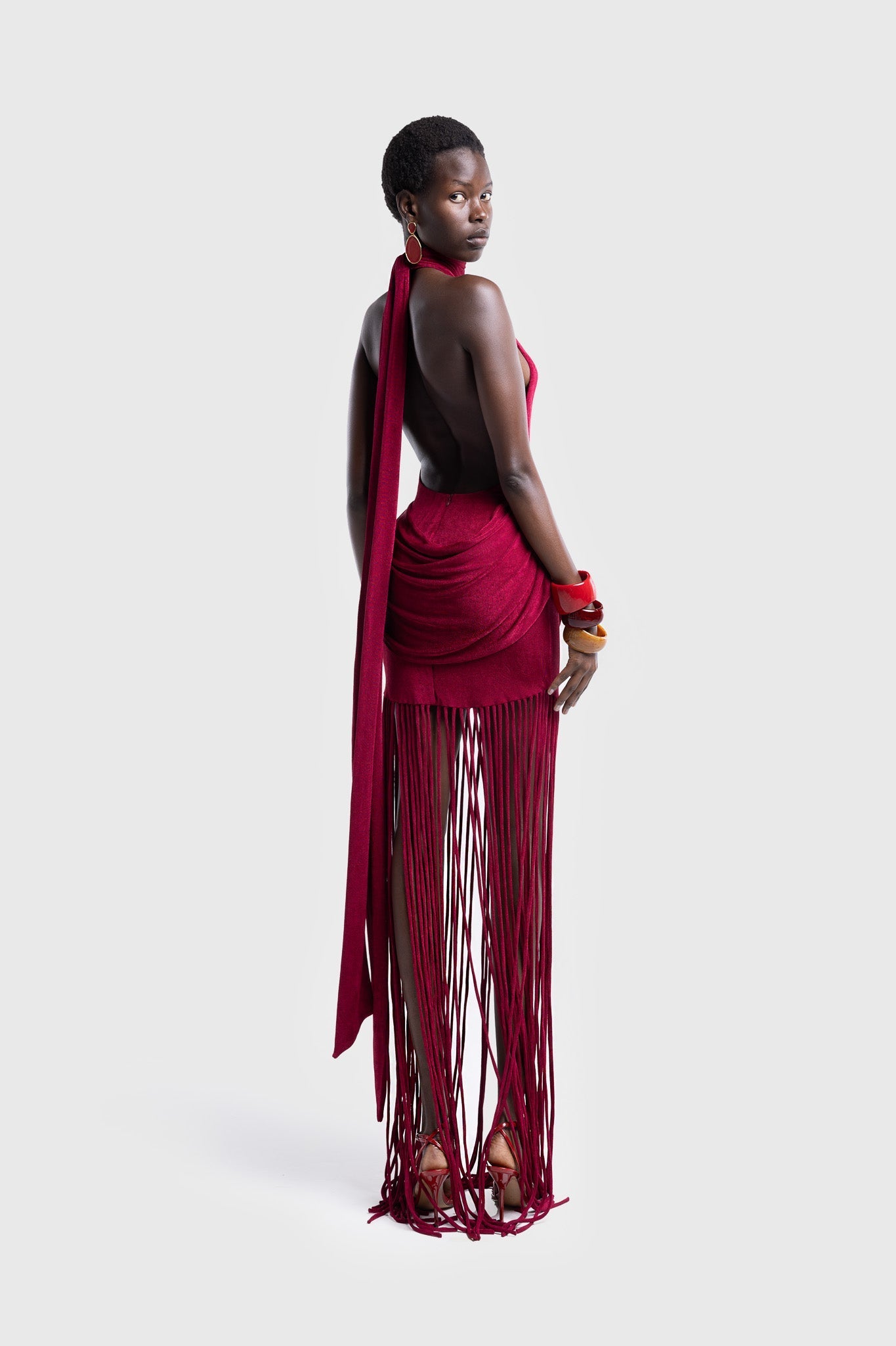 Vestido Longo Halo com Franjas