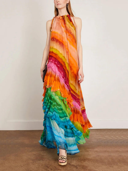 Vestido Longo Iris com Camadas Multicoloridas