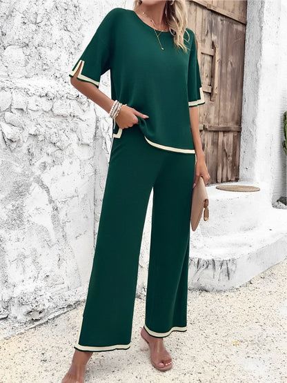 Conjunto Feminino Mirtes – Blusa Mullet em Viscose e Calça Cintura Alta com Fenda