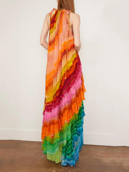 Vestido Longo Iris com Camadas Multicoloridas