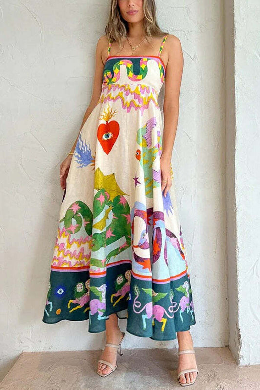 Vestido Midi Estampado Linho - Lina