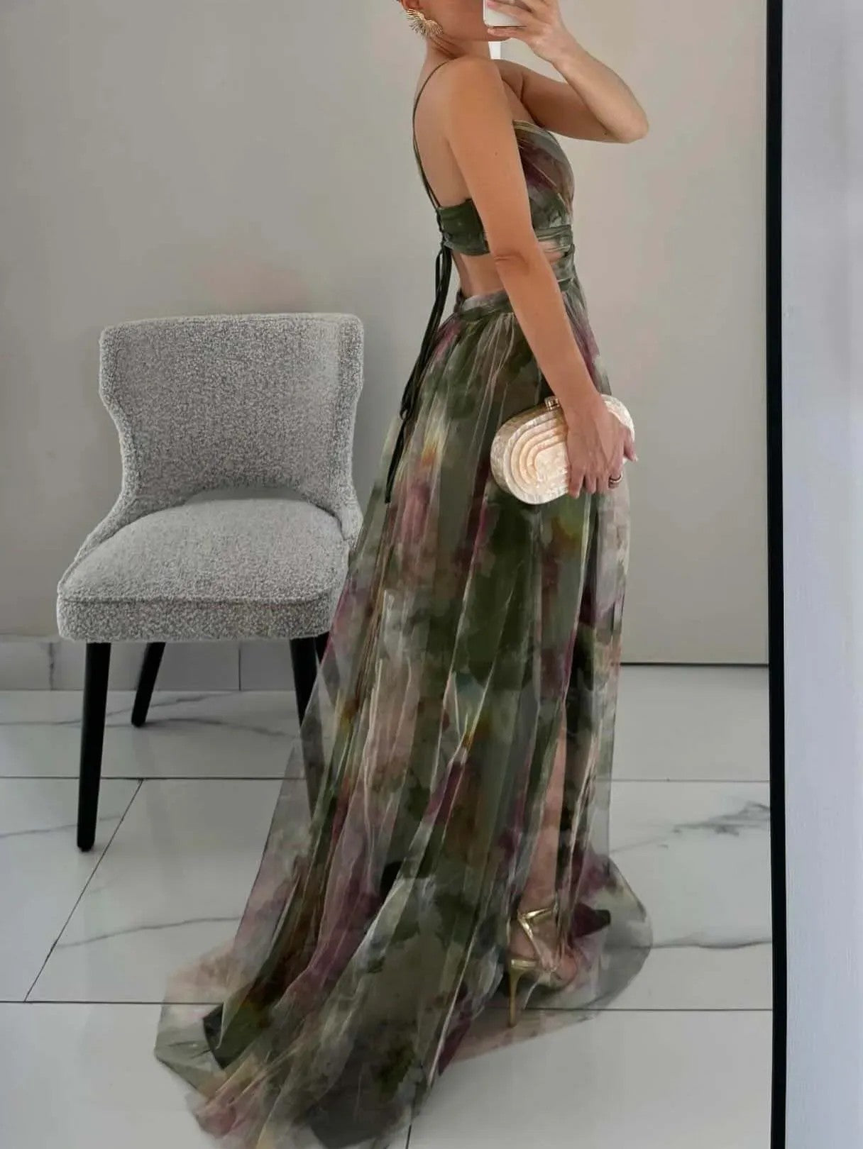 Vestido Longo Maíra Floral Pintado com Decote V