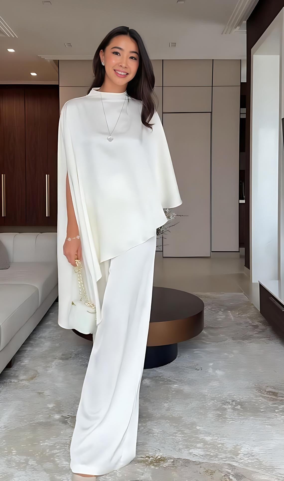 Conjunto Feminino Pima – Blusa Estilo Poncho e Calça Reta com Elástico