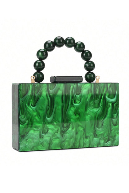 Bolsa Marmorizada com Alça de Corrente com Miçangas
