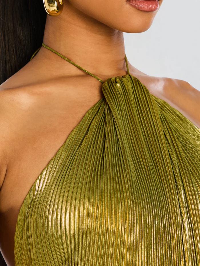 Vestido Longo Thalia em Lamê Peridoto Metálico