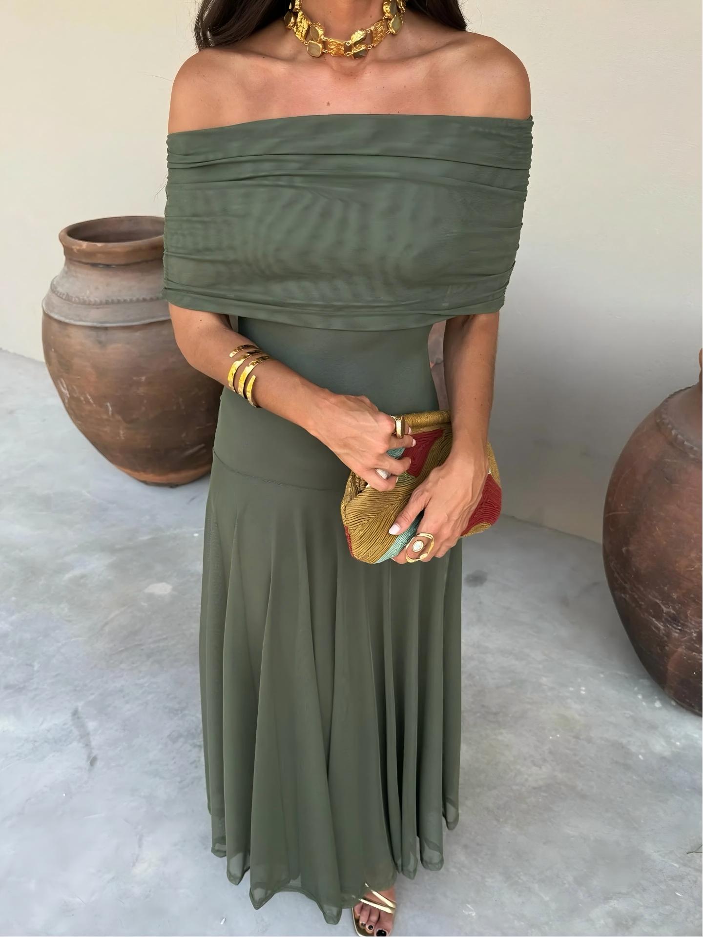 Vestido Longo Toledo de Um Ombro em Chiffon