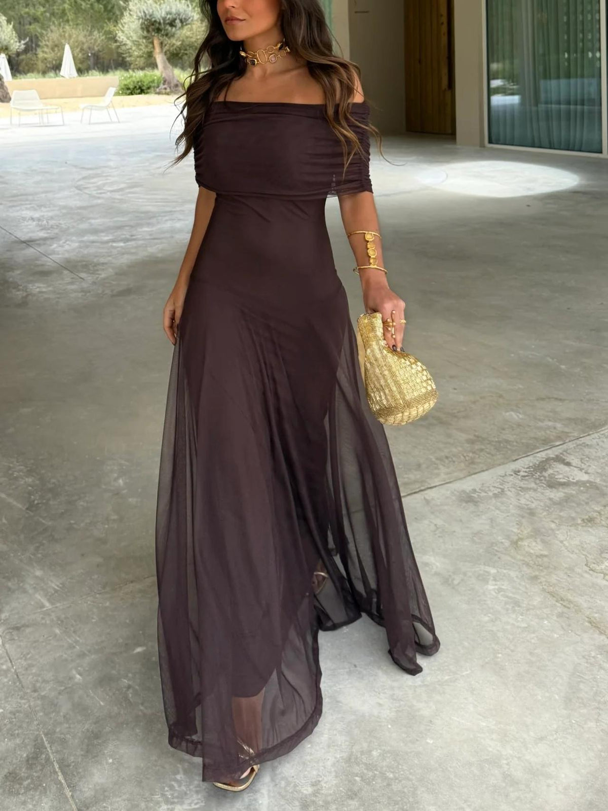 Vestido Longo Toledo de Um Ombro em Chiffon